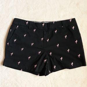 British Khaki Shorts with Embroidered Flamingos